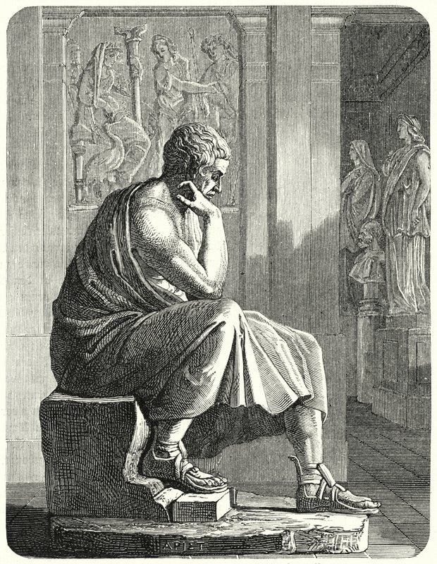 Staty av Aristoteles, antik grekisk filosof och vetenskapsman (gravyr) av German School