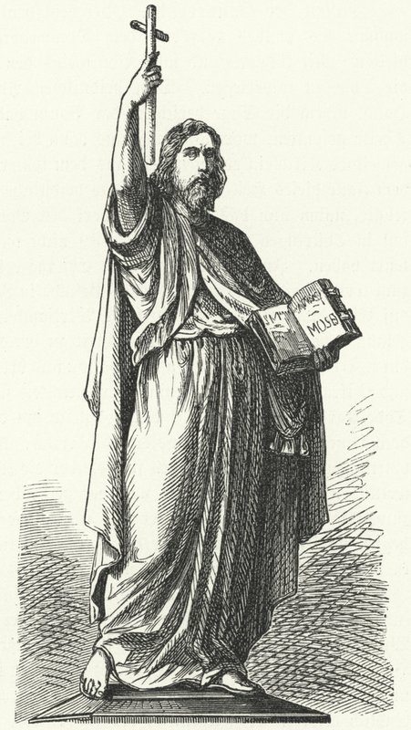 Staty av St Bonifatius (c675-754), anglosaxisk missionär till de germanska delarna av det frankiska riket, i Fulda (gravyr) av German School