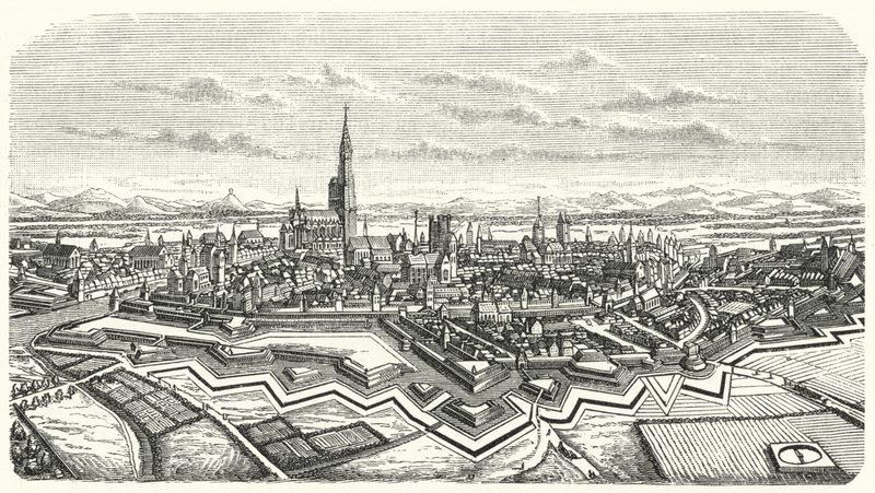 Strasbourg på 1600-talet (gravyr) av German School