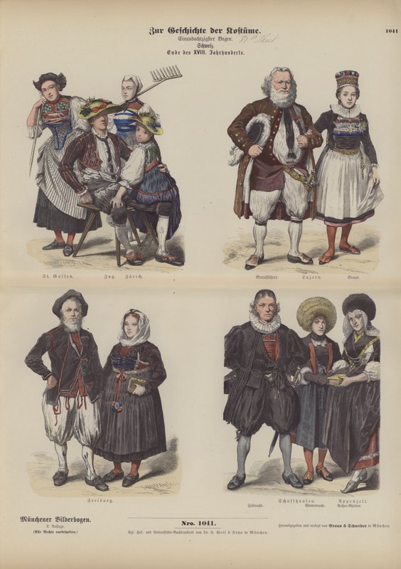 Schweizisk dräkt, slutet av 1700-talet (färgad gravyr) av German School