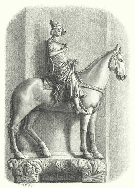 The Bamberg Horseman, staty vid Bamberg Cathedral, Tyskland (gravyr) av German School