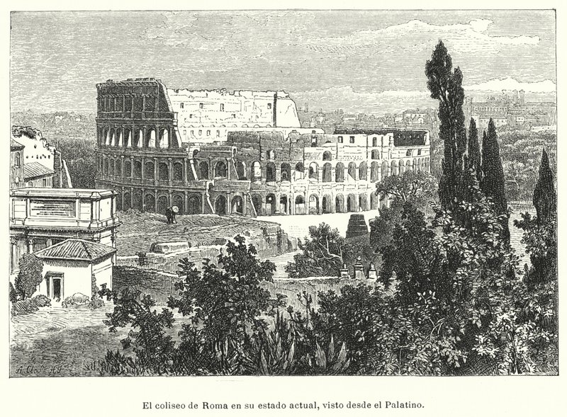 Colosseum, Rom, sett från Palatinen (litho) av German School