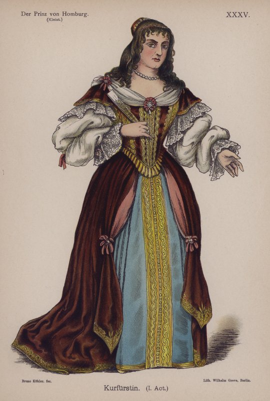 Hertiginnan av Brandenburg, från Der Prinz von Homburg (Prinsen av Homburg) av Heinrich von Kleist (färg litho) av German School