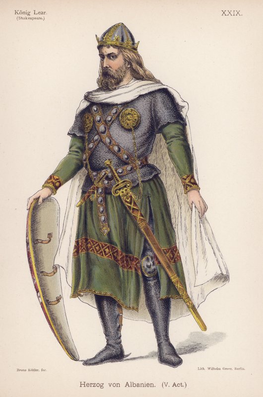 Hertigen av Albany, från Shakespeares kung Lear (färg litho) av German School