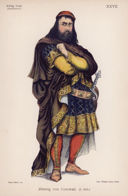 Hertigen av Cornwall, från Shakespeares King Lear (färg litho) av German School
