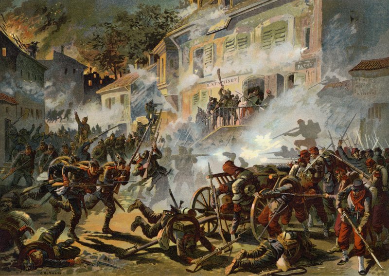 Den tyska 22:a infanteridivisionen stormar franska positioner vid Chateaudun, fransk-preussiska kriget, 18 oktober 1870 av German School