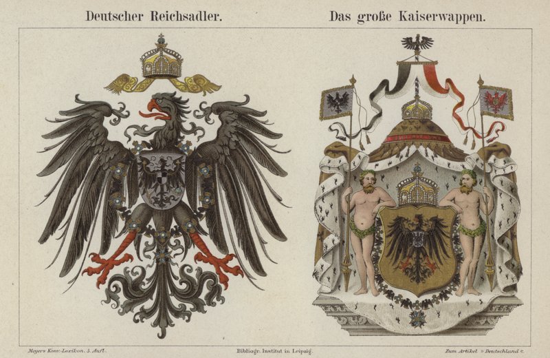 Den tyska kejsarörnen och kejsarens stora vapen (färg litho) av German School