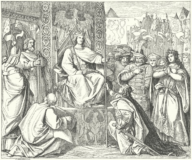 Den helige romerske kejsaren Henrik VII återkallar sin son, Johannes av Böhmen (gravyr) av German School