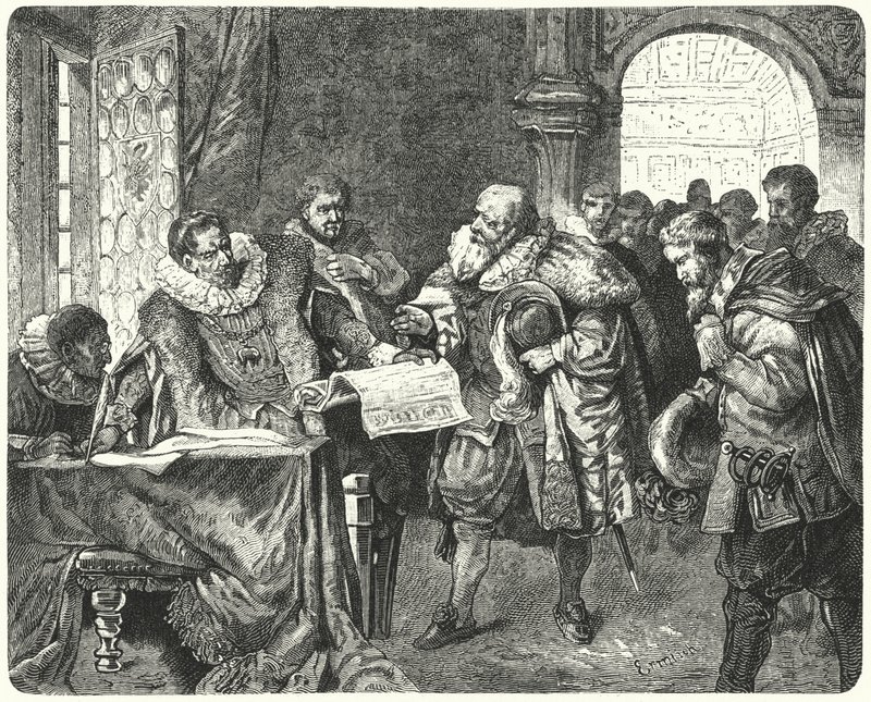 Den helige romerske kejsaren Rudolf II ger bohemiska protestanter större religionsfrihet i sitt majestätsbrev av German School