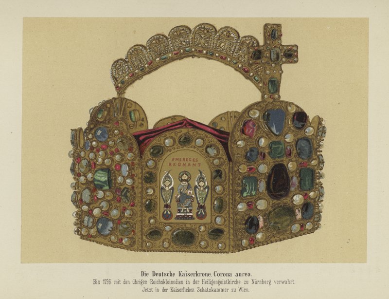 Den helige romerske kejsarens kejsarkrona (färg litho) av German School