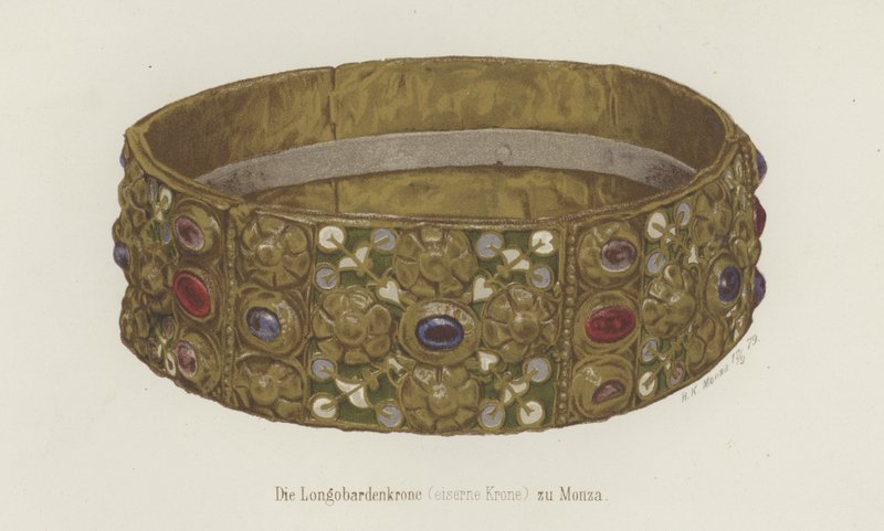 Järnkronan i Lombardiet (färg litho) av German School
