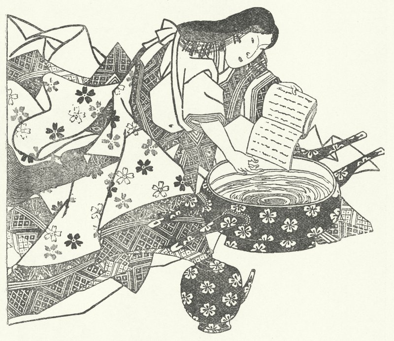Den japanska Waka-poeten Ono no Komachi (gravyr) av German School