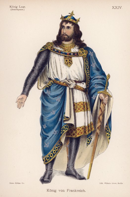 Kungen av Frankrike, från Shakespeares King Lear (färg litho) av German School