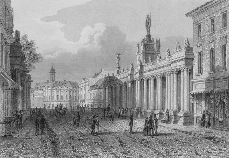 Koenigsbruecke och en del av Alexanderplatz, Berlin (stålgravyr) av German School