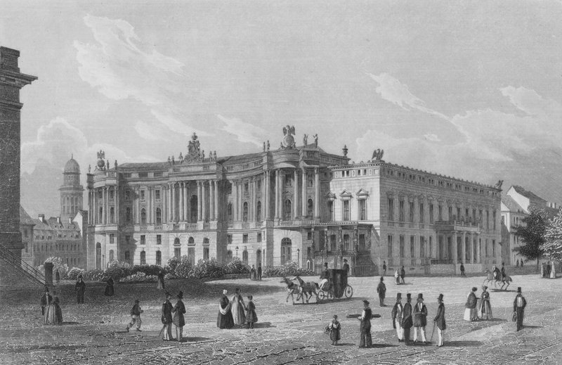 Biblioteket och palatset för prinsarna av Preussen, Berlin (stålgravyr) av German School