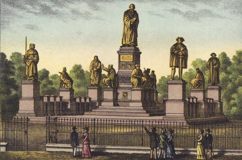Luthermonumentet i Worms (chromolitho) av German School