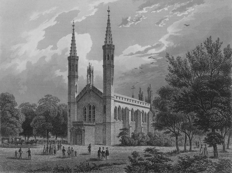 Den nya kyrkan i Charlottenburg, Berlin (stålgravyr) av German School