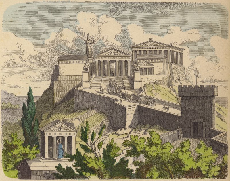 Parthenon på Akropolis, Aten (färgad gravyr) av German School
