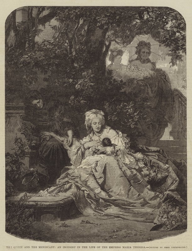 Drottningen och Mendicant, en incident i kejsarinnan Maria Theresias liv (gravyr) av German School
