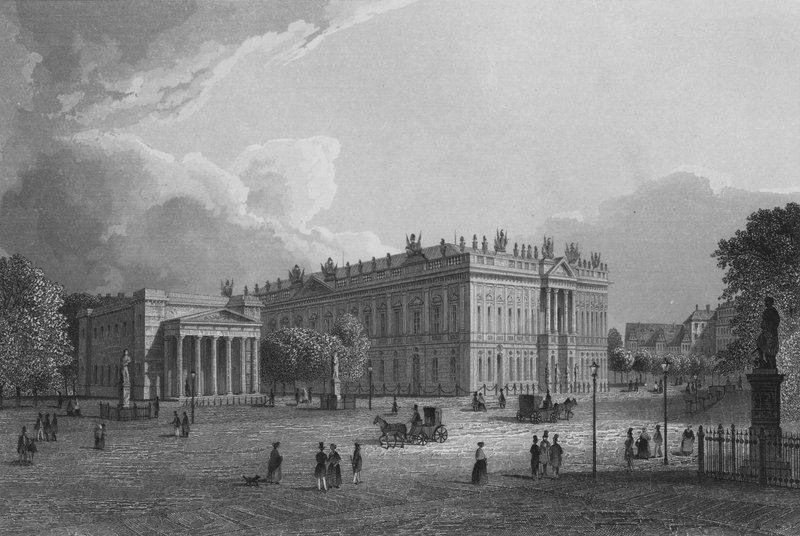 Det kungliga vakthuset och vapenhuset, Berlin (stålgravyr) av German School