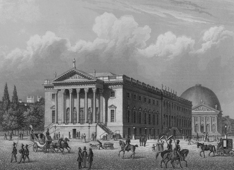 Kungliga operahuset och St Hedwigs katedral, Berlin (stålgravyr) av German School