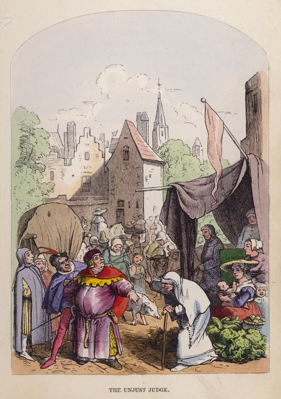 Den orättfärdiga domaren (färg litho) av German School