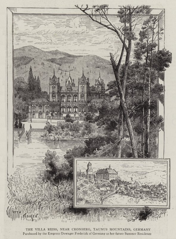 Villa Reiss, nära Cronberg, Taunusbergen, Tyskland (gravyr) av German School