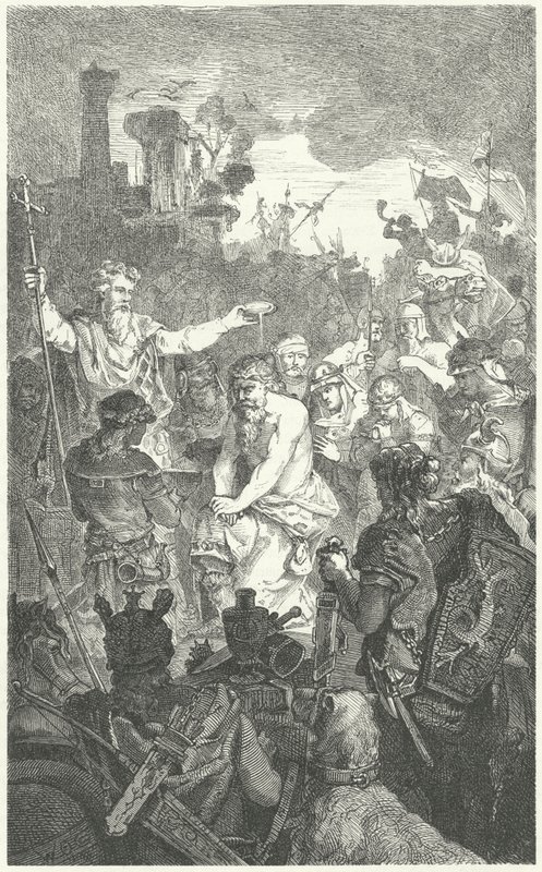 Dopet av Clovis I, Frankernas kung, 496 (gravyr) av German School