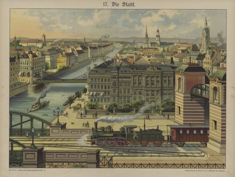 Staden (färg litho) av German School