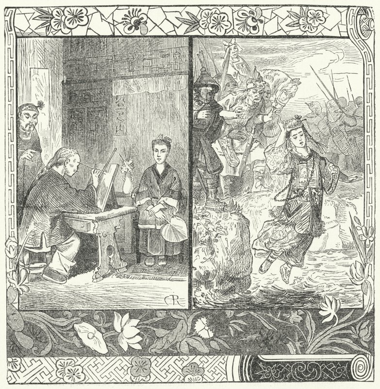 Wang Zhaojuns död i Ma Zhiyuans dikt Autumn in Han Palace (gravyr) av German School