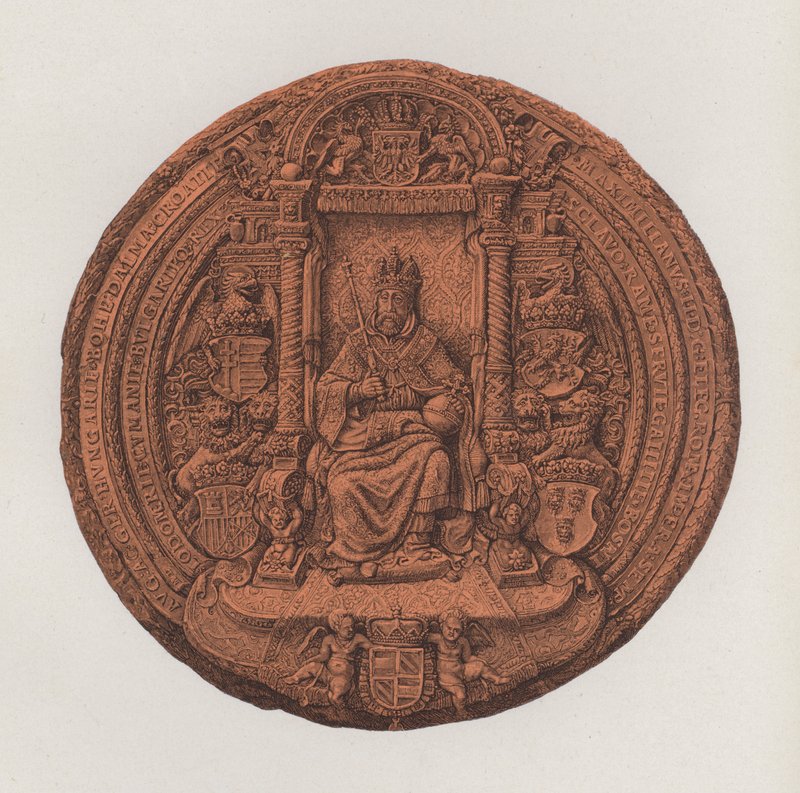 Den helige romerske kejsaren Maximilian II:s stora sigill (färg litho) av German School