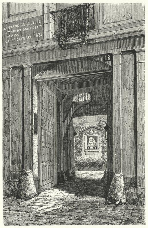 Huset i Paris där den franske dramatikern Pierre Corneille dog 1684 (gravyr) av German School