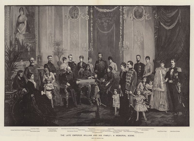 Den bortgångne kejsaren William och hans familj, en minnesplats (gravyr) av German School