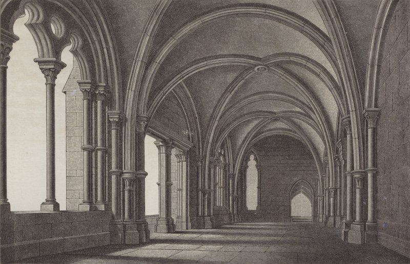 Lobbyn vid klostret Maulbronn, Baden-Württemberg, Tyskland (gravyr) av German School