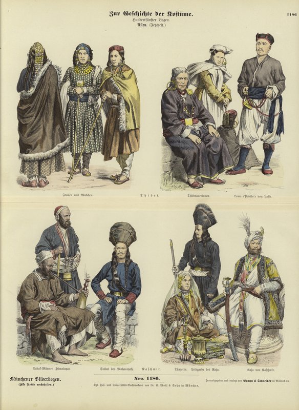 Tibetanska och kashmiriska kostymer, 1800-talet av German School