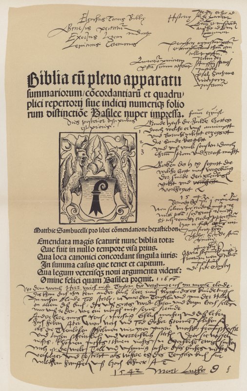 Titelsida från Martin Luthers bibel (färg litho) av German School