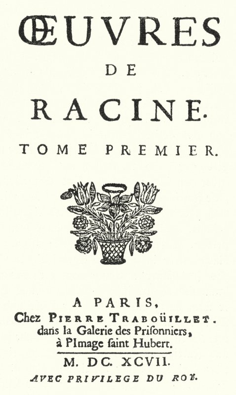 Titelsida från en upplaga av den första volymen av Jean Racines kompletta verk, publicerad 1697 (gravyr) av German School
