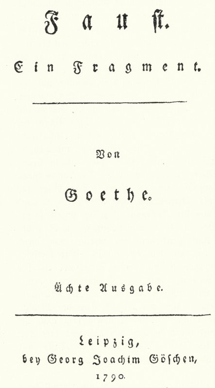 Titelsida från första upplagan av Faust, av Johann Wolfgang Von Goethe (gravyr) av German School
