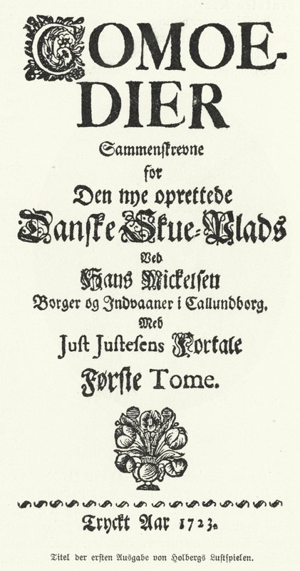 Titelsidan för den dansk-norske dramatikern, filosofen och historikern Ludvig Holbergs komedier av German School