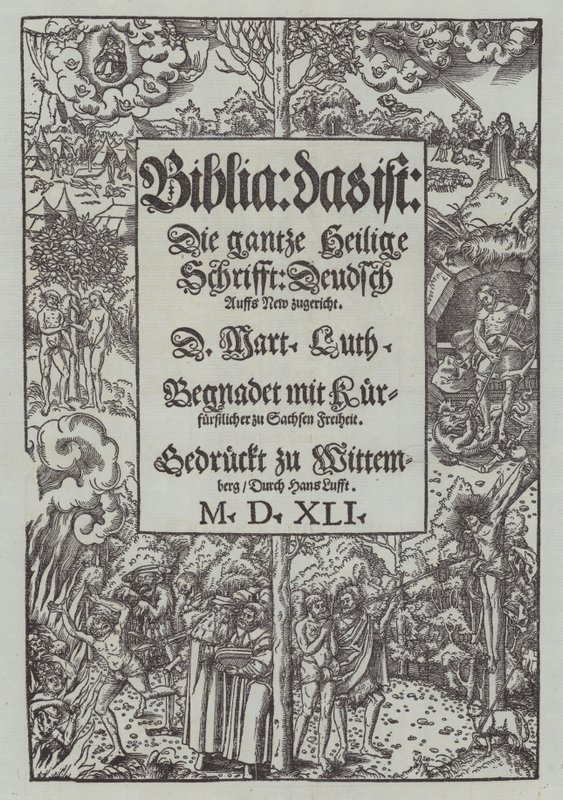 Titelsidan för en upplaga från 1541 av Martin Luthers Bibel av German School