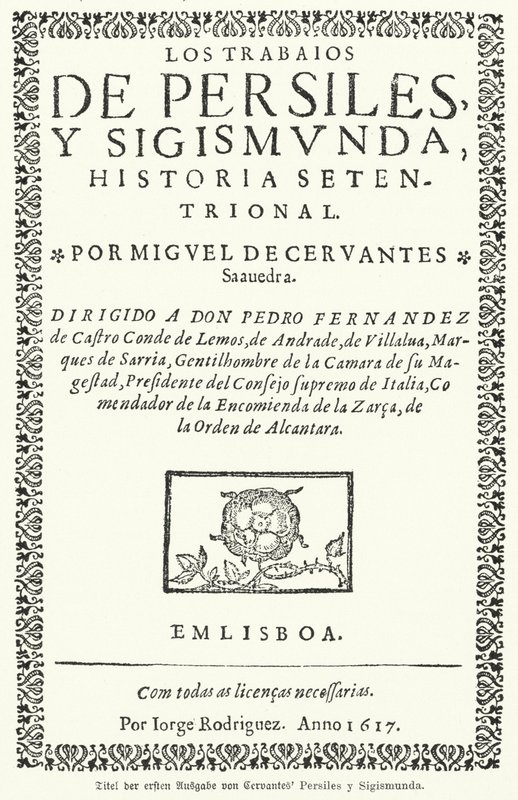 Titelsidan för den första upplagan av den spanska romanförfattaren Miguel de Cervantes