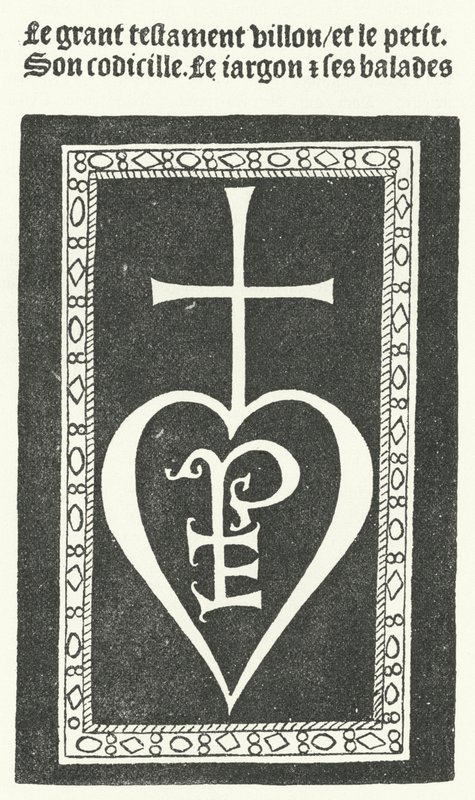 Titelsidan av den första upplagan av den franska poeten Francois Villons dikter, tryckt av Pierre Levet i Paris 1483 (gravyr) av German School