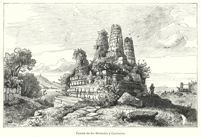 Tomb of the Horatii and the Curiatii, Warriors of Ancient Roman Legend (litho) av German School