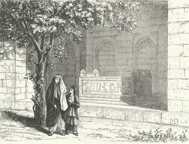 Graven av den persiske poeten Saadi i den iranska staden Shiraz (gravyr) av German School