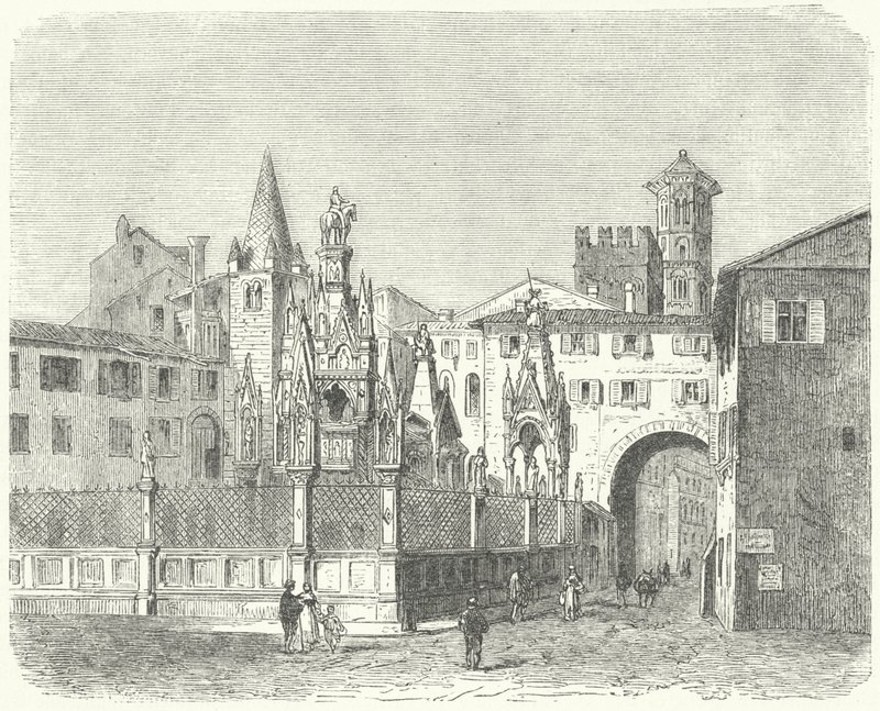 Scaligeris gravar, medeltida härskare i Verona (gravyr) av German School