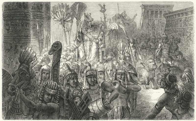 Triumftåg av en forntida egyptisk farao (gravyr) av German School