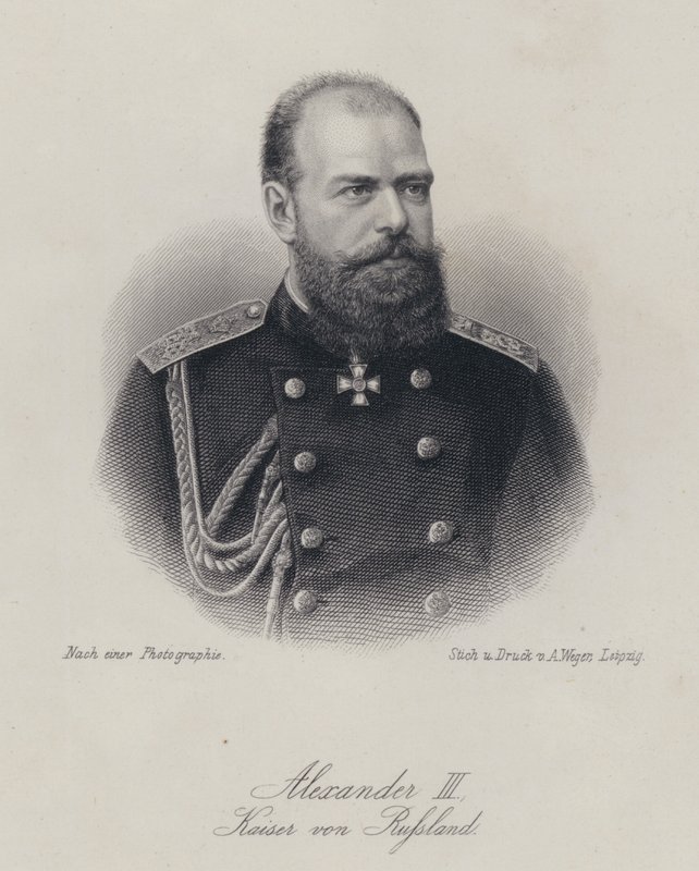 Tsar Alexander III av Ryssland (gravyr) av German School