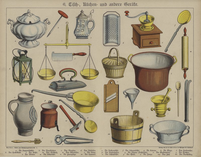 Redskap (färg litho) av German School