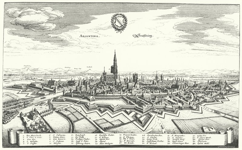 Utsikt över Strasbourg (gravyr) av German School