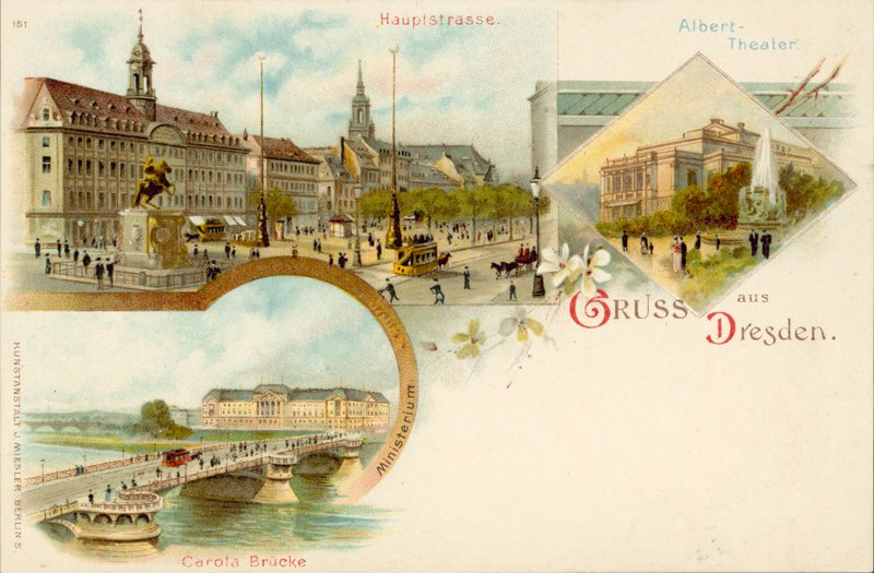 Utsikt över Dresden, Tyskland (chromolitho) av German School